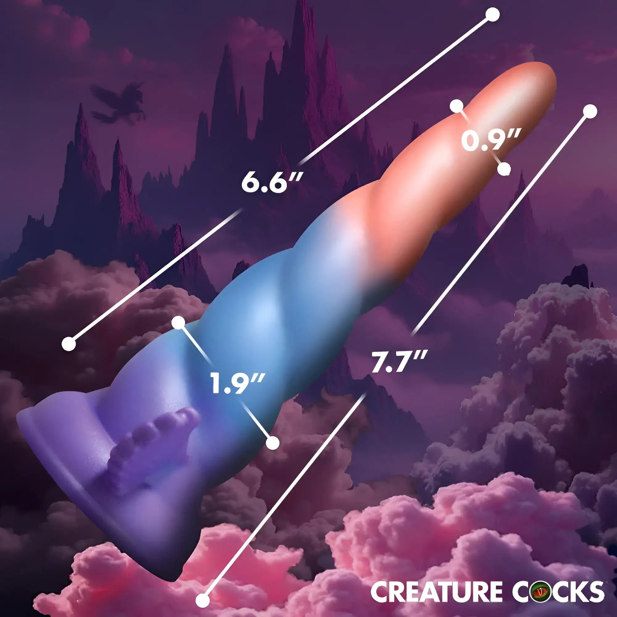 Creature cocks dream rider silicone dildo with ridged shaft in gradient purple blue and peach colors