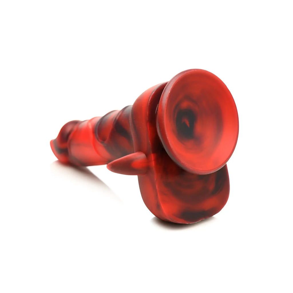 Creature Cocks horny devil demon silicone dildo shaped like a translucent red and black marbled plastic toy saxophone