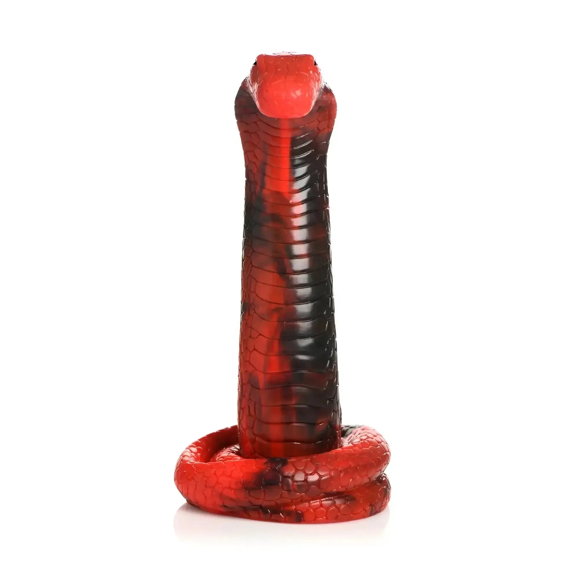 Red and black glossy textured silicone king cobra dildo from creature cocks Creature Cocks line