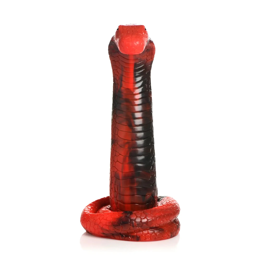 Red and black glossy textured silicone king cobra dildo from creature cocks Creature Cocks line