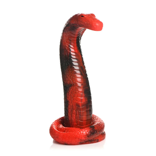 Creature cocks king cobra silicone dildo in red and black with textured scaly surface for realistic feel