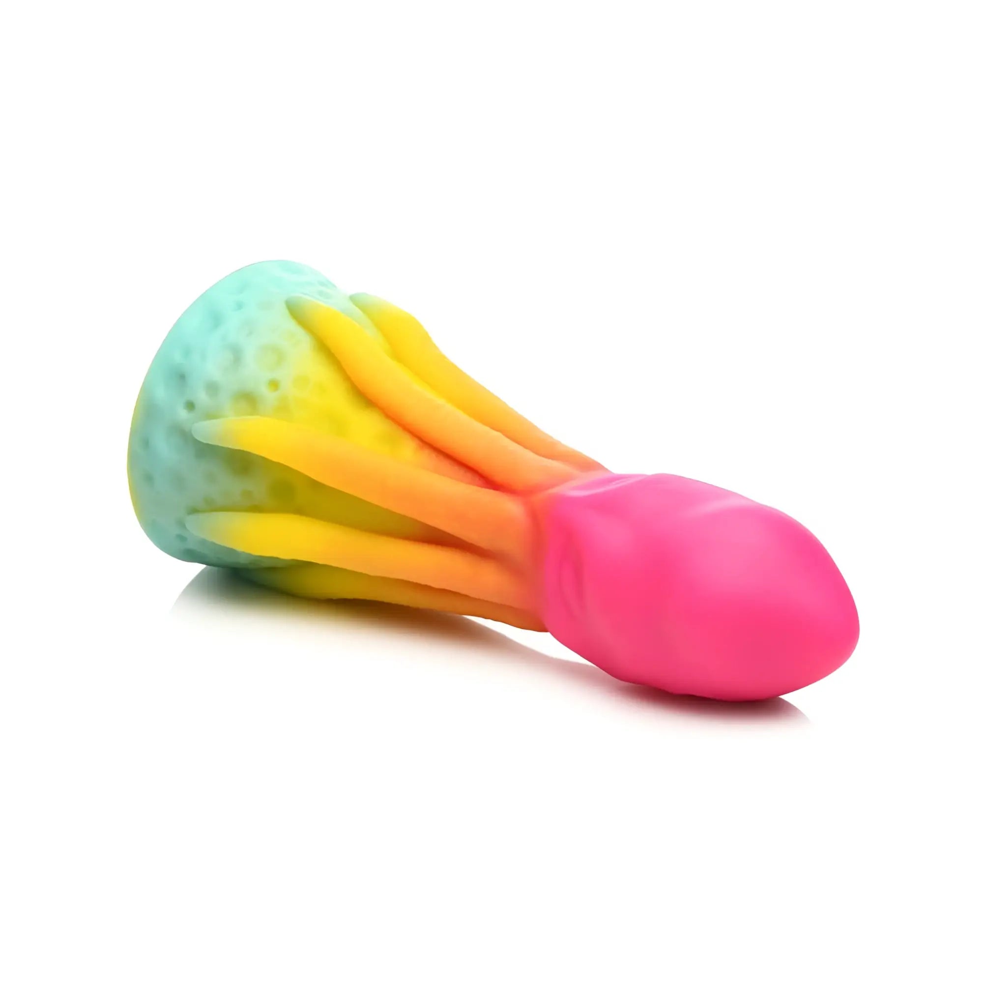 Creature cocks king kraken silicone dildo with vibrant rainbow-colored octopus shape textured teal head and pink body