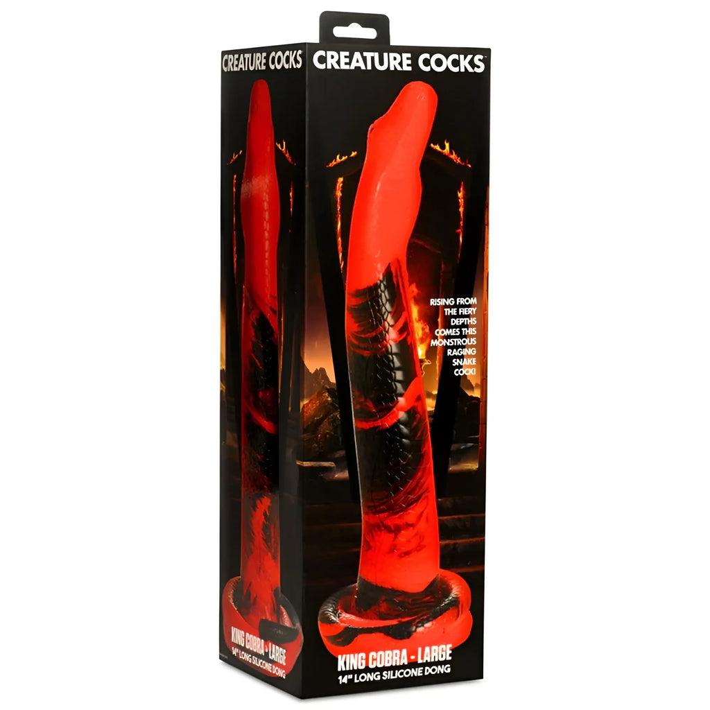 Red and black silicone snake-shaped dildo king cobra large 14 inch from creature cocks in packaging
