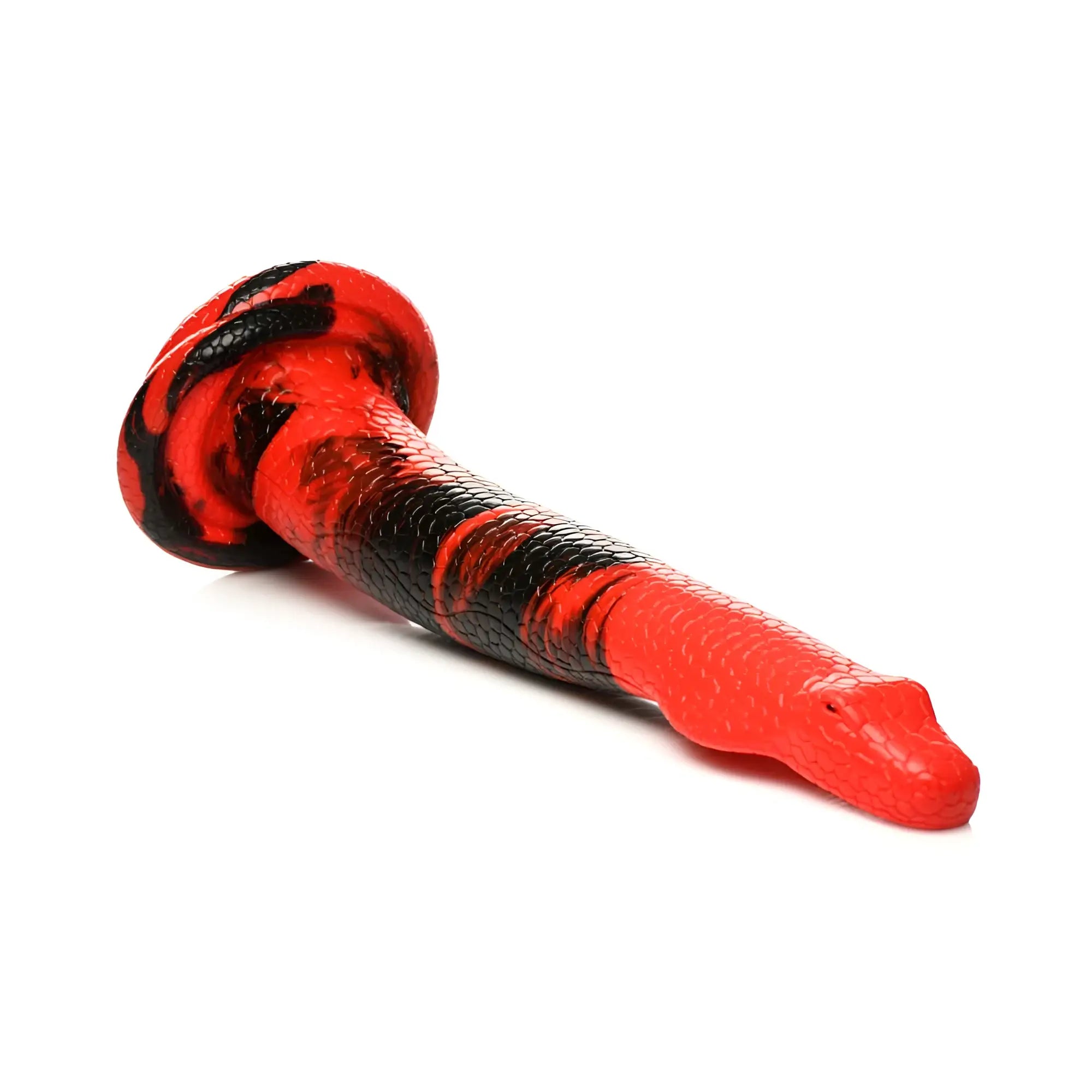 Red and black creature cocks large king cobra 14 inch long silicone dong with textured scales