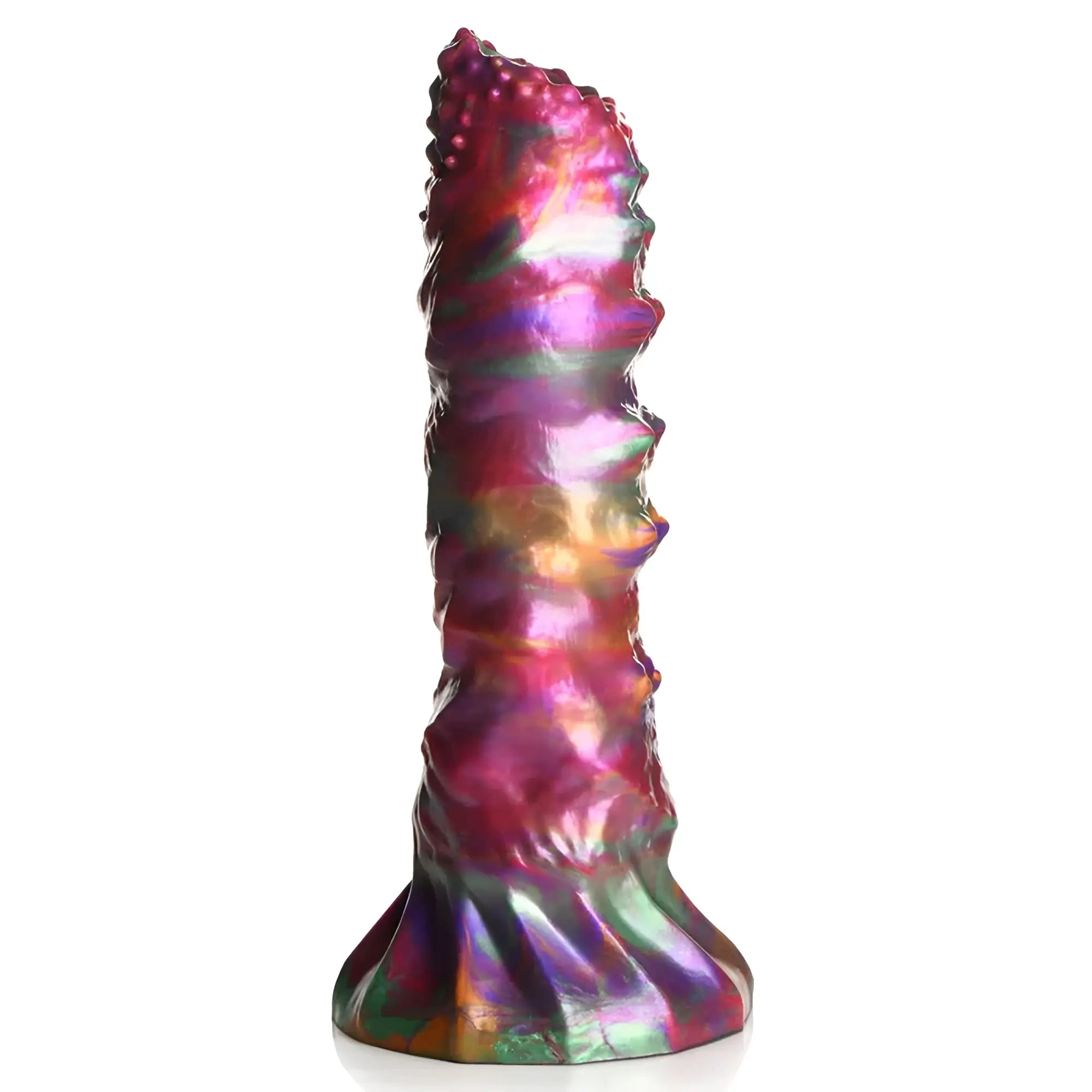 Creature Cocks Larva silicone ovipositor dildo with eggs in iris-colored iridescent silicone and a textured segmented design