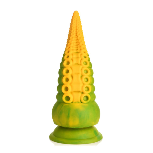 Creature Cocks Monstropus 2.0 vibrant yellow and green corn-shaped silicone dildo with textured segmented design