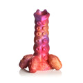 A vibrant iridescent silicone octopus dildo with textured body and suction cup tentacles from Creature Cocks Nymphoid Ovipositor