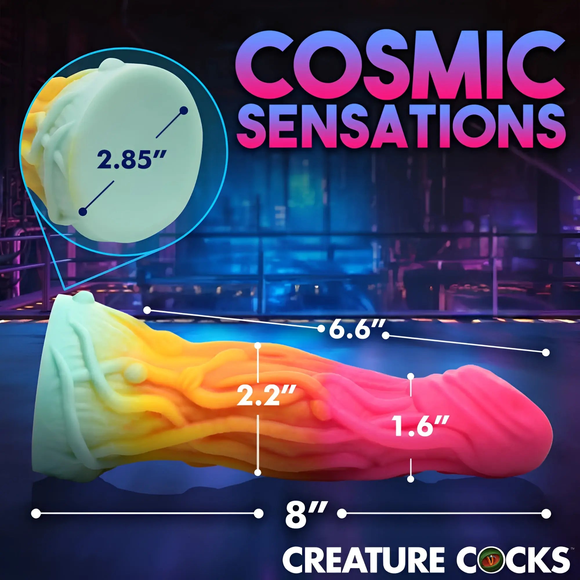 Creature Cocks Shape Shifter Alien Silicone Dildo 8-inch rainbow gradient textured phallic toy for cosmic sensations