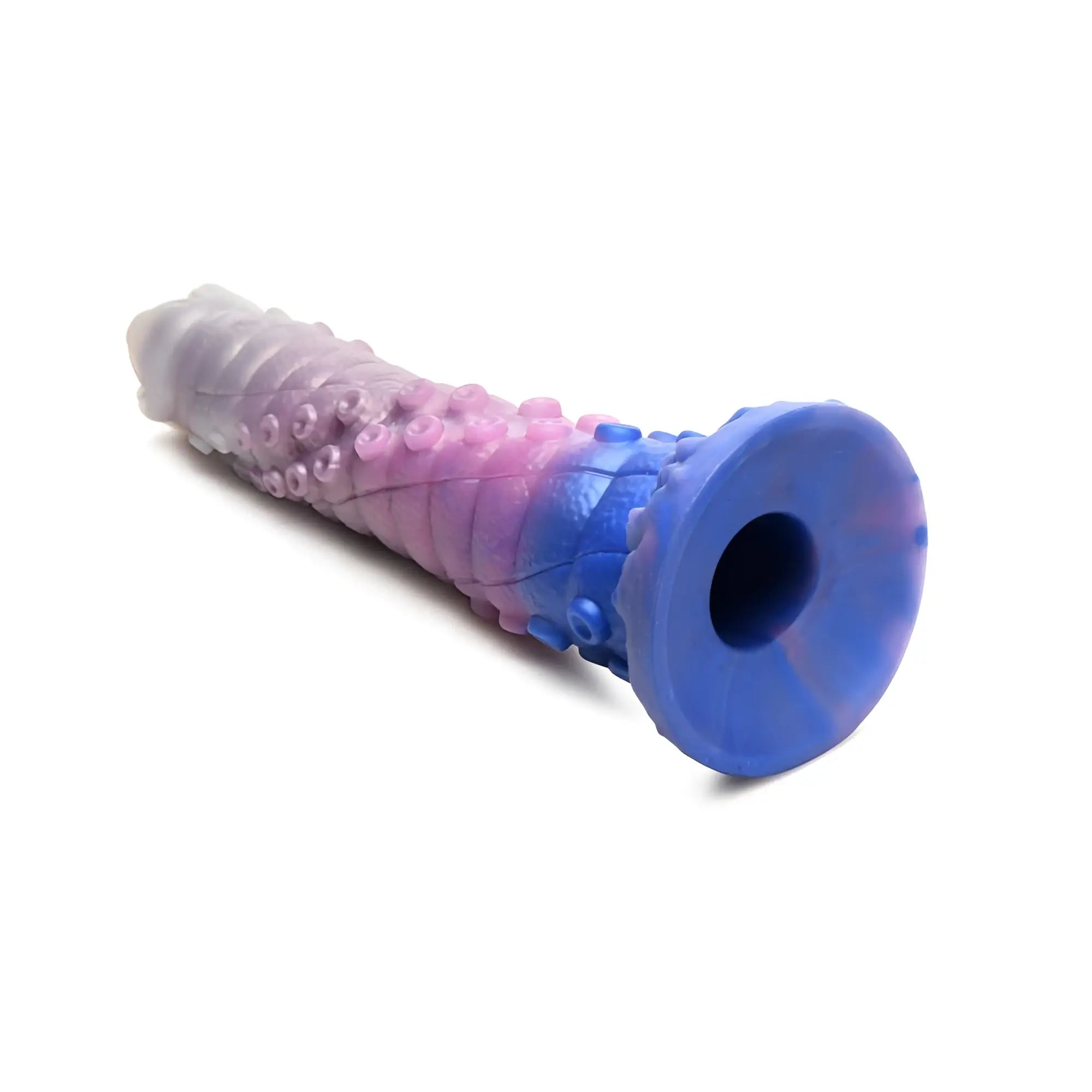 Creature cocks tenta-queen ovipositor silicone dildo with eggs featuring a textured gradient purple to blue massage roller