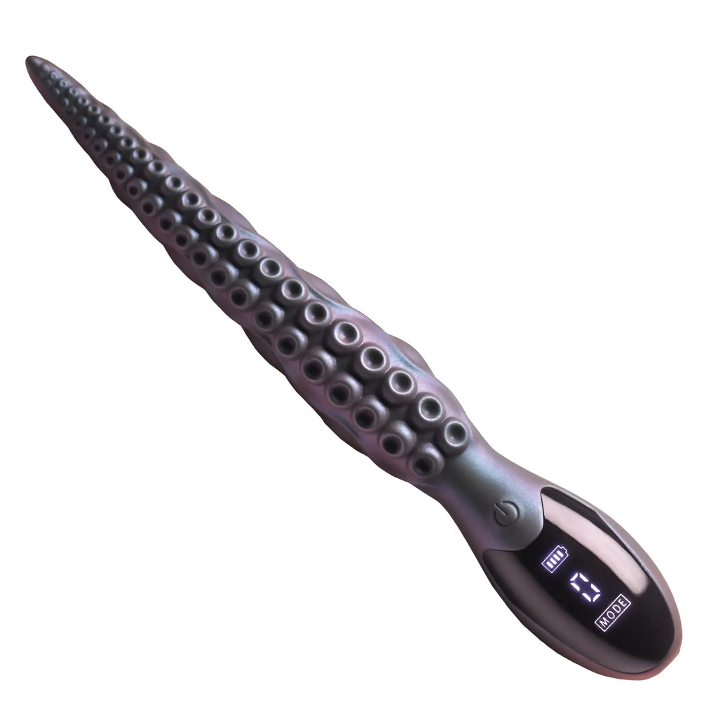 Black octopus-shaped Creature Cocks Tentavibe silicone vibrator with textured suction cups and digital display handle
