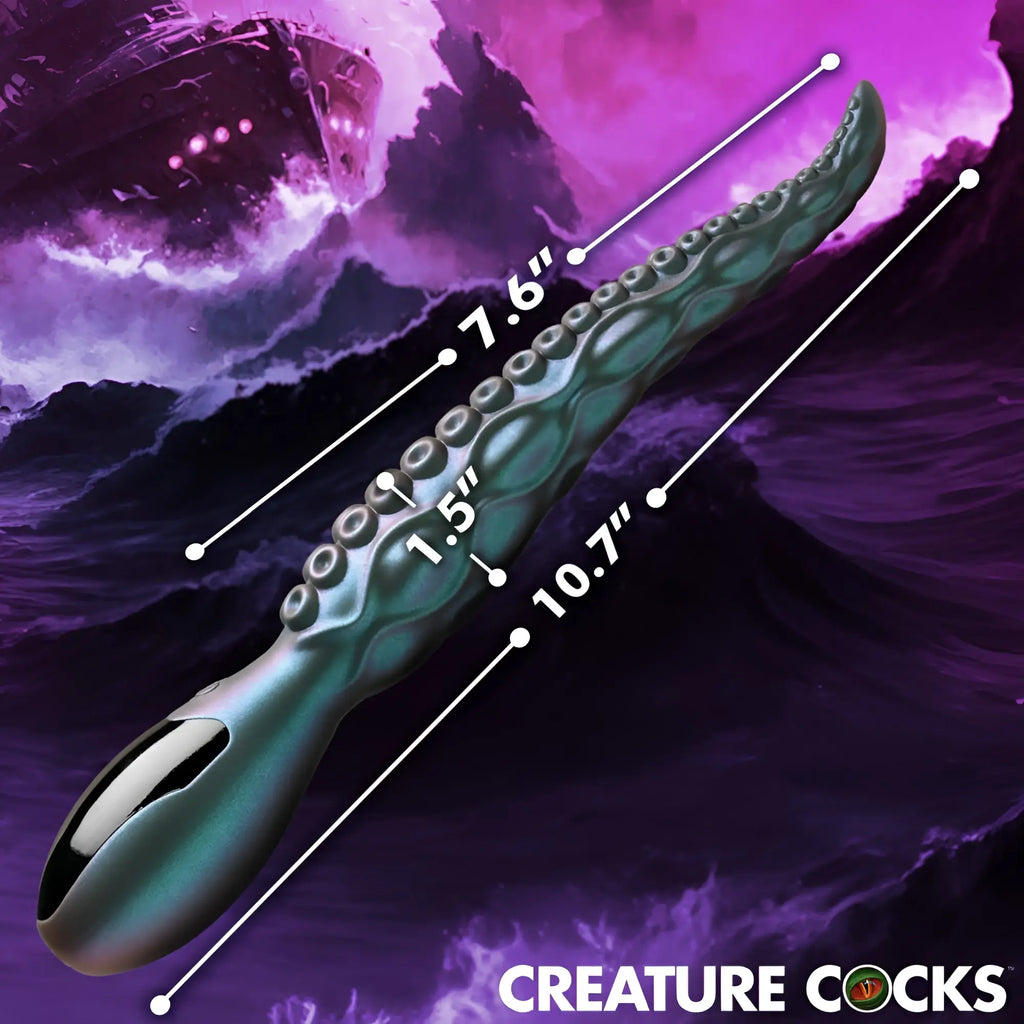 Teal and black octopus-themed silicone vibrator with textured segmented design from Creature Cocks Tentavibe