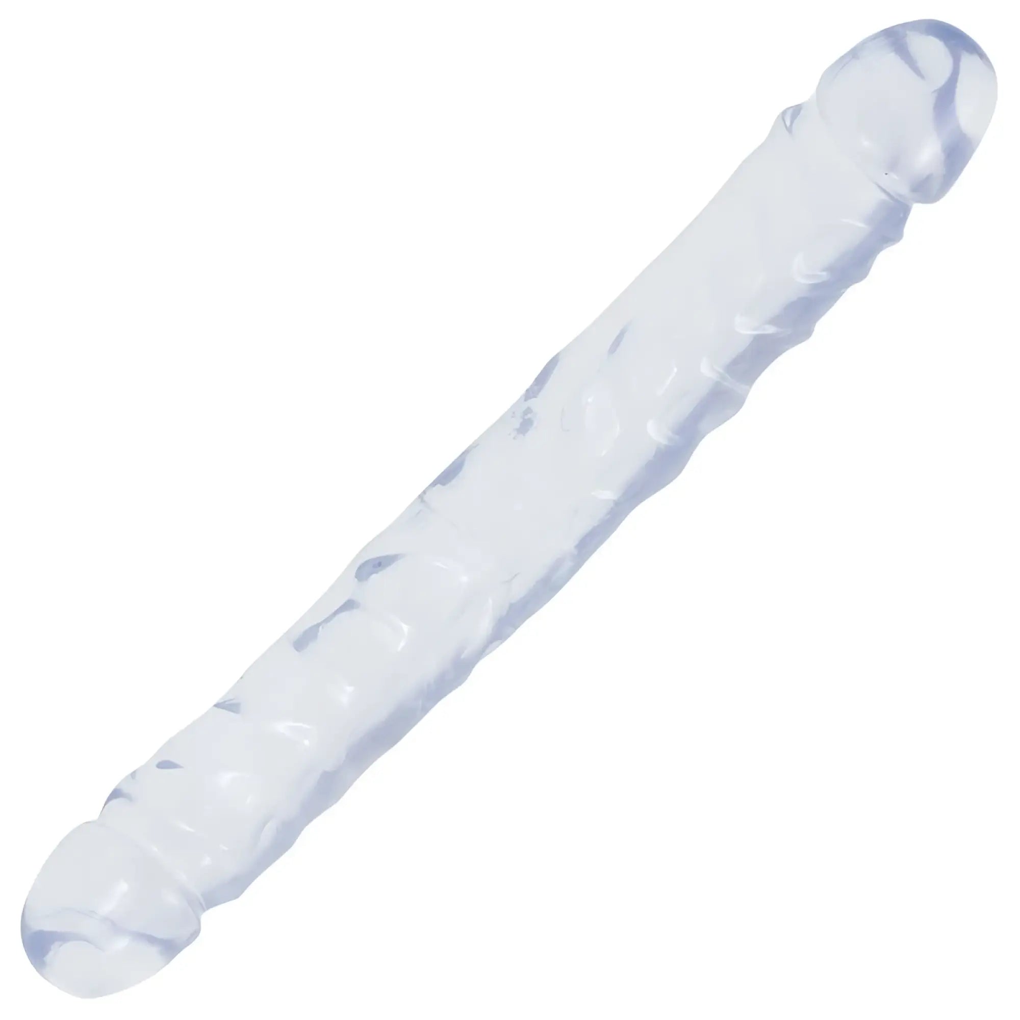 Crystal Jellies 12 in Jr double dong clear translucent silicone toy with textured surface and rounded ends