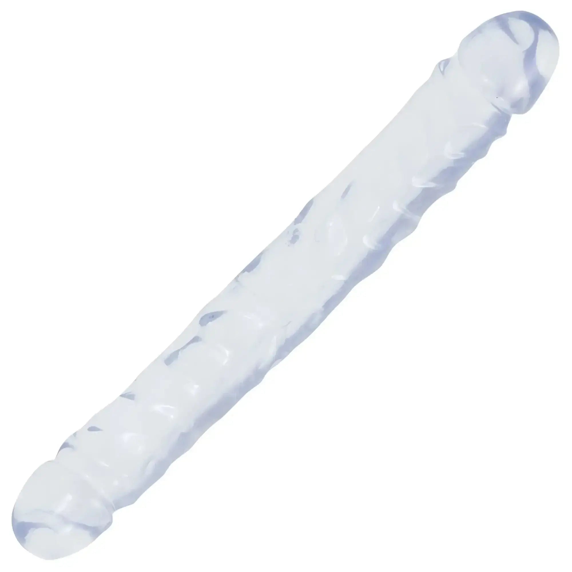 Crystal Jellies 12 in Jr double dong clear translucent silicone toy with textured surface and rounded ends