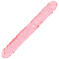 Pink translucent silicone dildo from crystal jellies 12 in jr double dong pink showing front side details