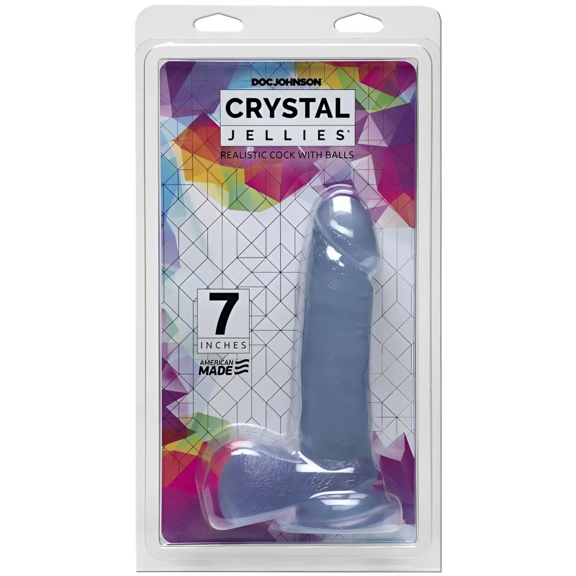 Doc Johnson crystal jellies 7-inch realistic cock with balls in translucent gray silicone for lifelike use