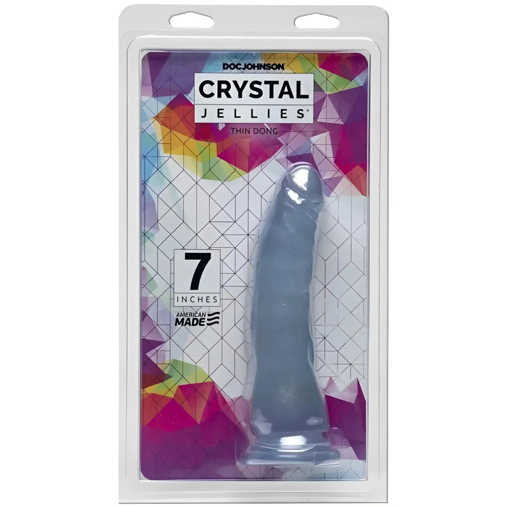 Transparent gray crystal jellies 7 inch thin dong clear made of smooth glossy silicone with tapered design