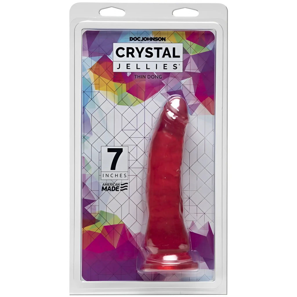 Red translucent plastic crystal jellies 7 inch thin dong pink by doc johnson for personal use