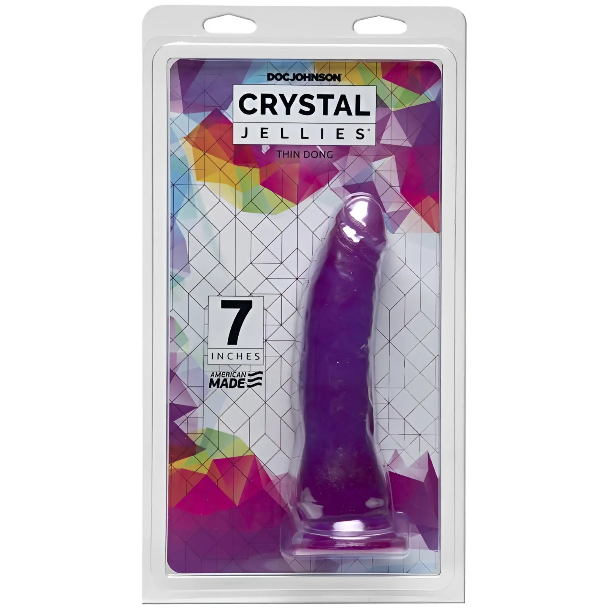 Purple crystal jellies 7 inch thin dong made in america with flexible jelly material for personal use