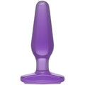 Crystal jellies medium butt plug purple made of translucent purple silicone with a smooth tapered design and flat base