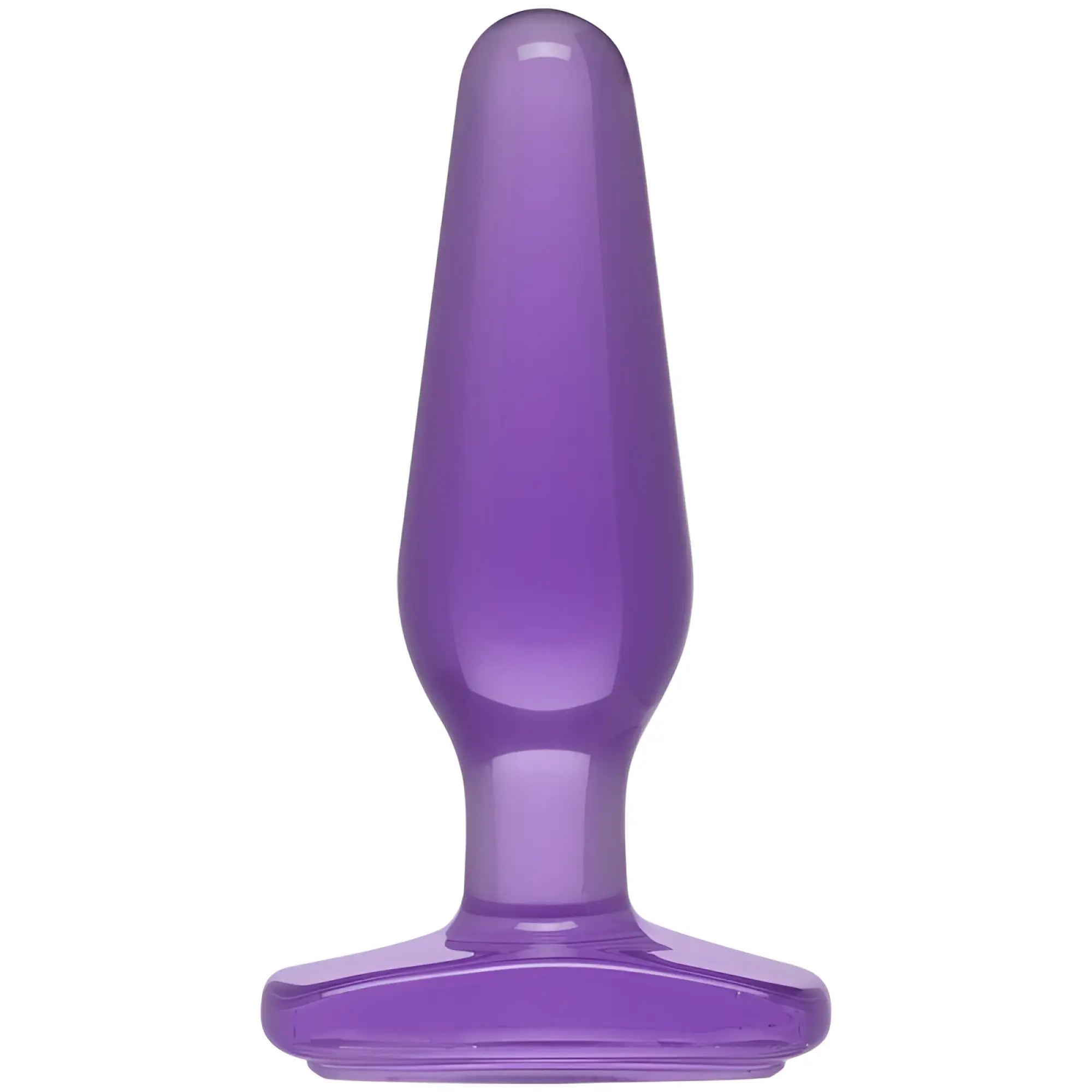 Crystal jellies medium butt plug purple made of translucent purple silicone with a smooth tapered design and flat base