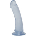 Translucent light blue silicone dildo with curved shaft and rounded head crystal jellies slim dong 6.5 in clear