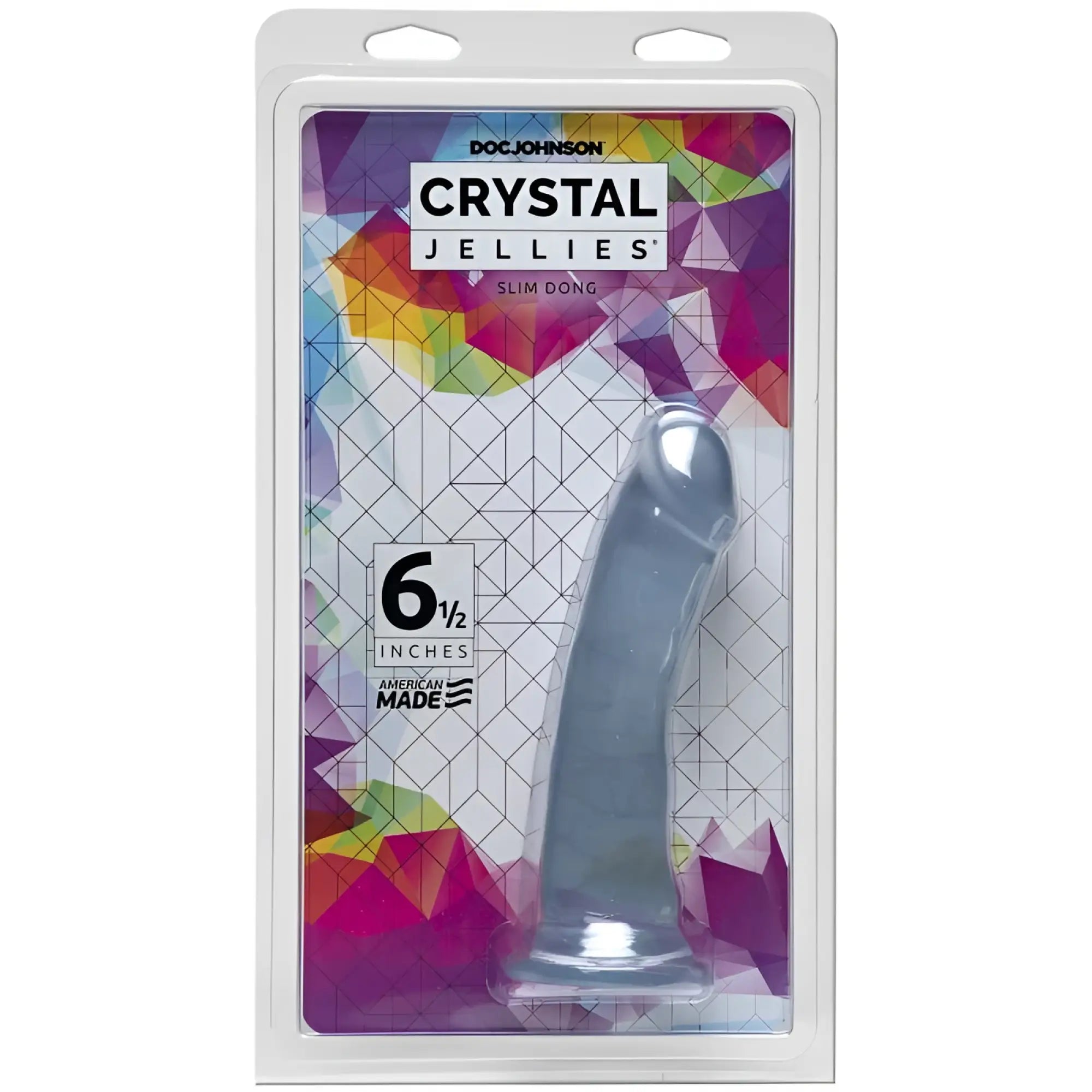 Transparent gray silicone crystal jellies slim dong 6.5 inches long by doc johnson american made clear model