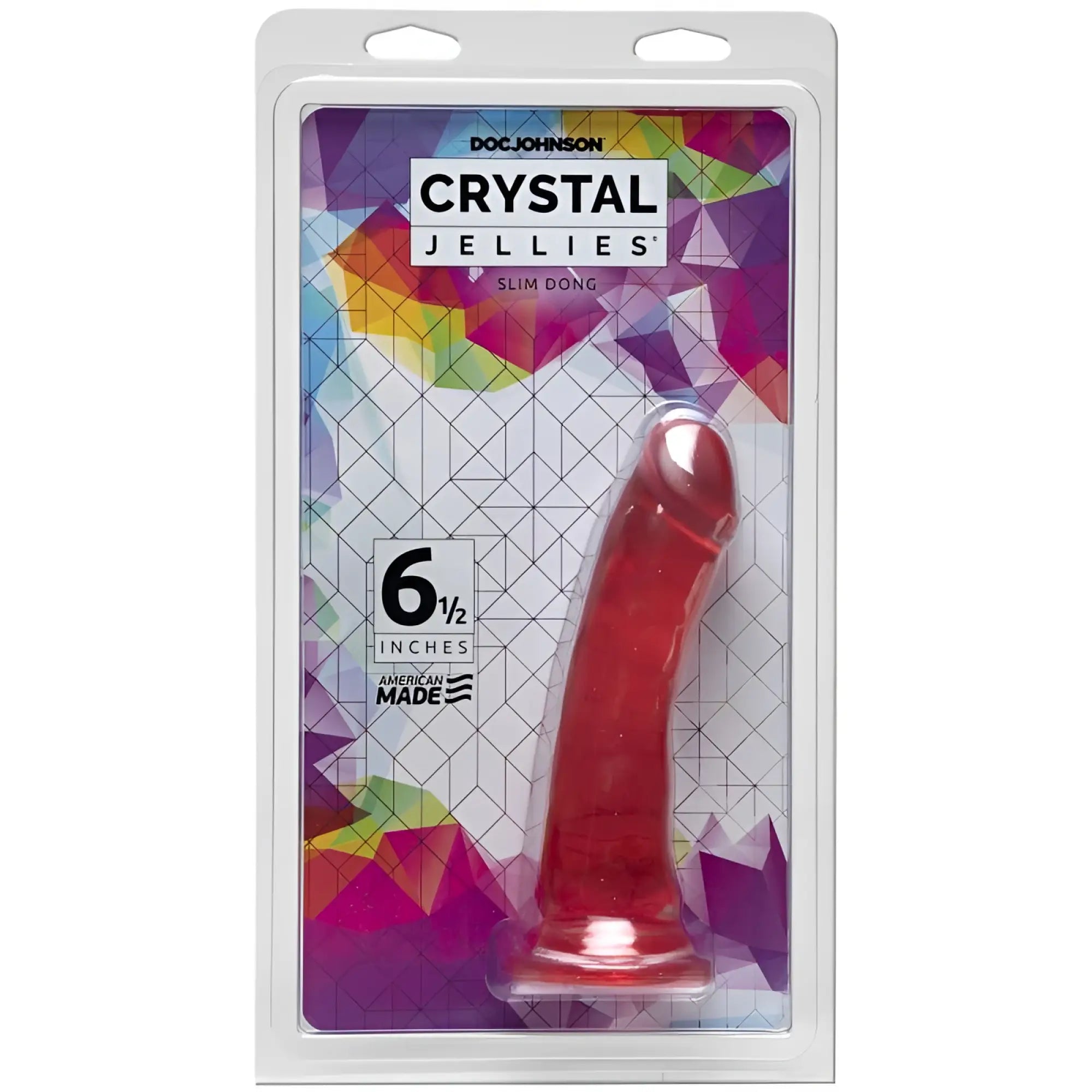 Red translucent silicone slim dong with smooth glossy finish and tapered design from crystal jellies in pink