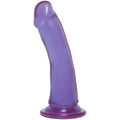 Purple translucent silicone dildo with curved shaft and rounded head from crystal jellies slim dong 6.5 in purple