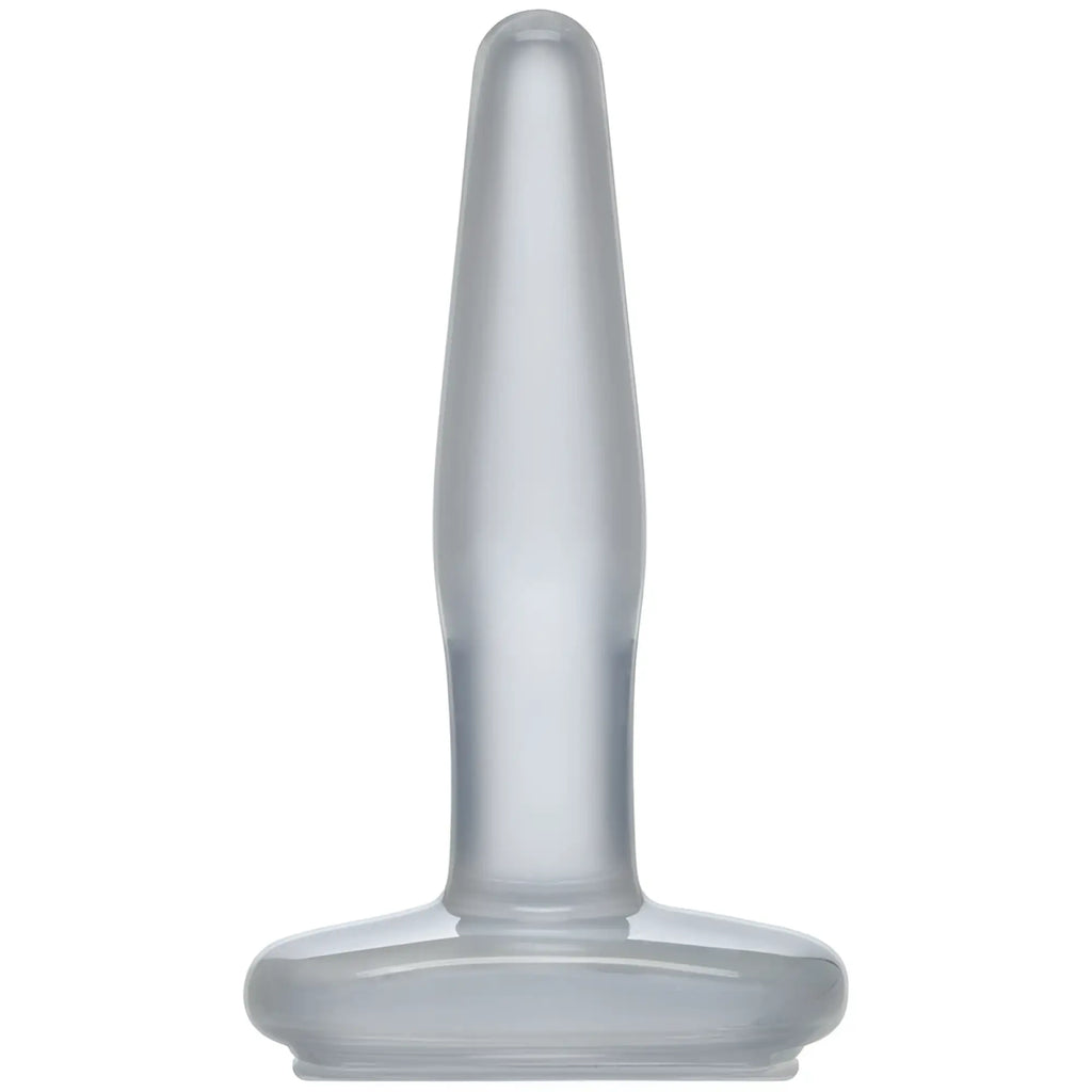 Transparent silicone anal plug with smooth tapered design and rounded base crystal jellies small butt plug clear
