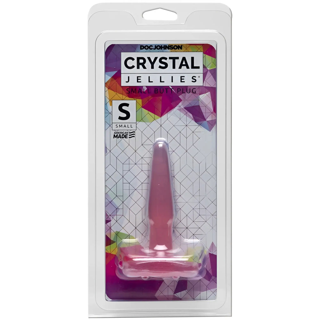Pink crystal jellies small butt plug in clear packaging made of jelly material for comfortable use