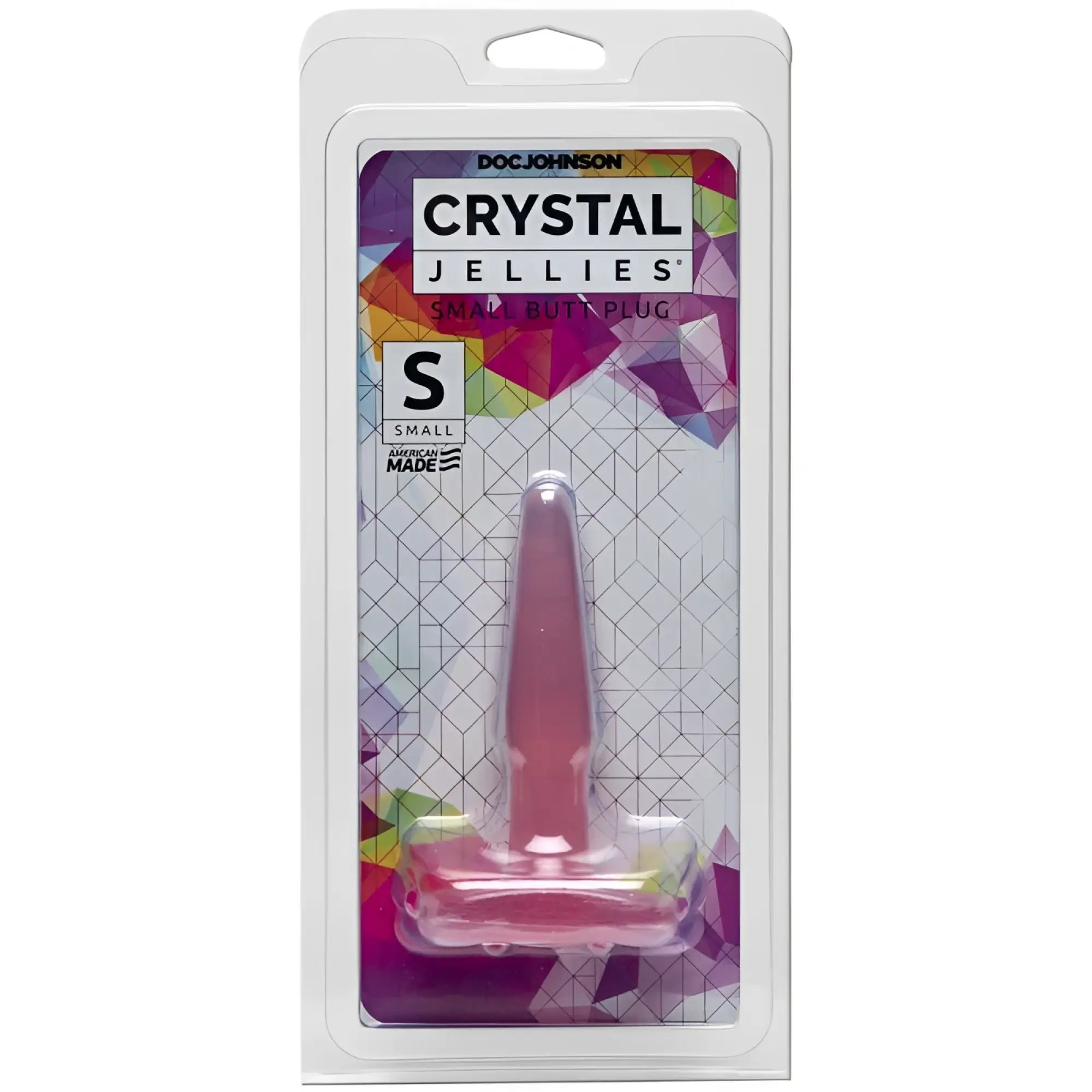 Pink crystal jellies small butt plug in clear packaging made of jelly material for comfortable use
