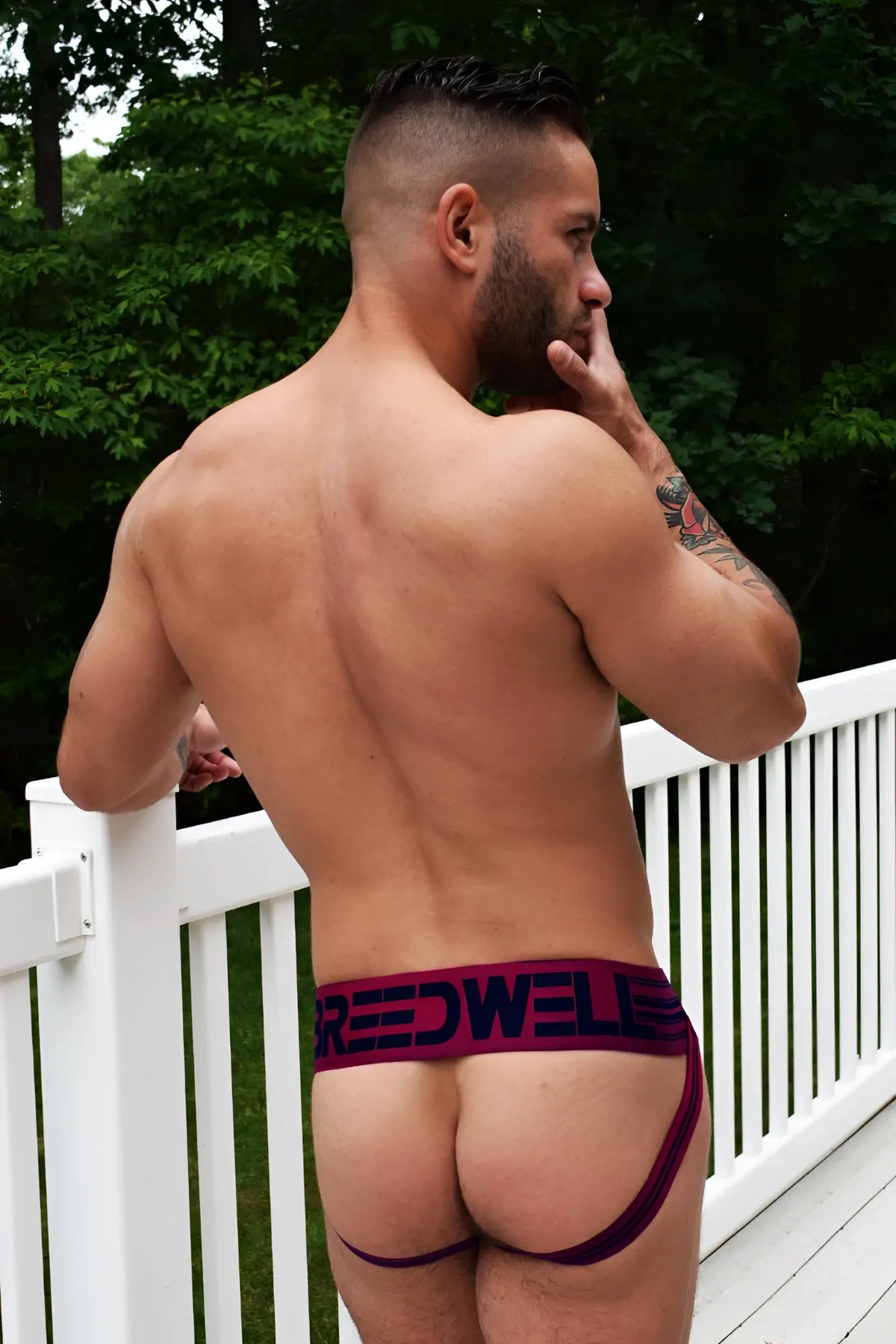 Maroon and black cumdump jock burgundy briefs with a snug fit design showcasing the front side