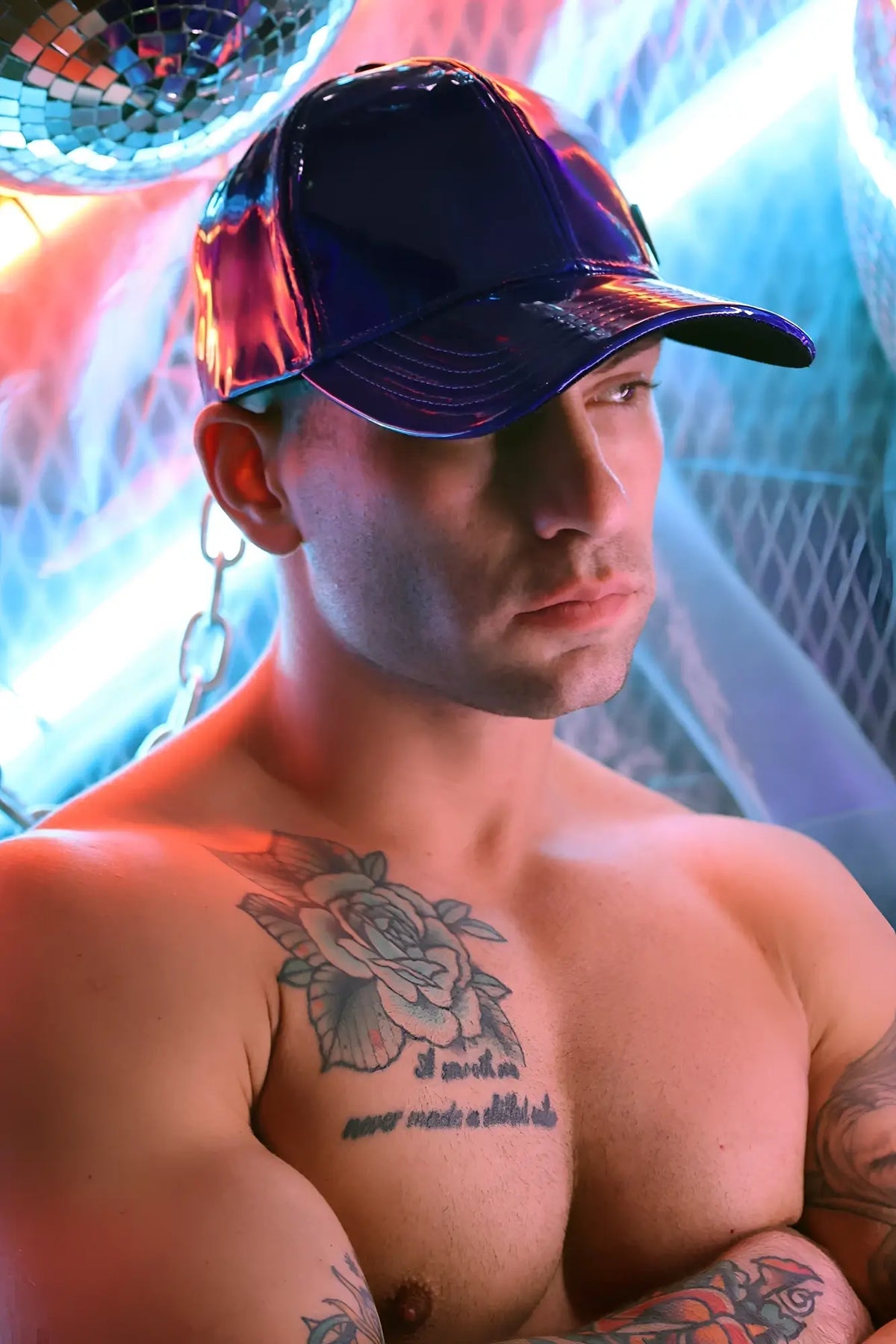 Shiny black reflective baseball cap with curved brim from cyber holo hat blue collection
