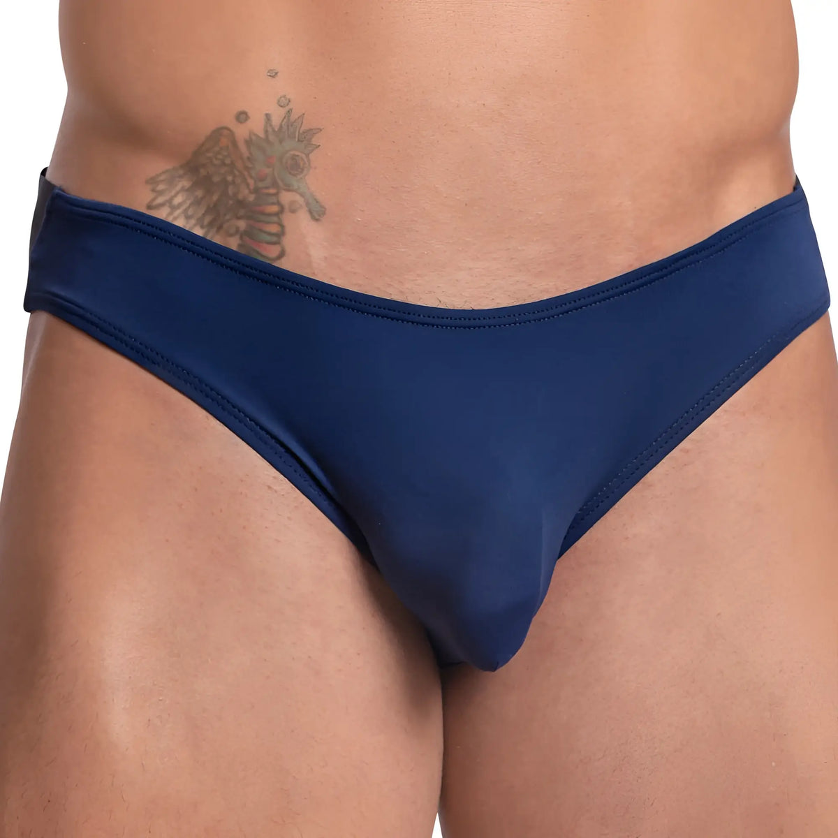 Navy blue daddy dde052 jockstrap swim trunks with smooth form-fitting fabric and low-rise cut