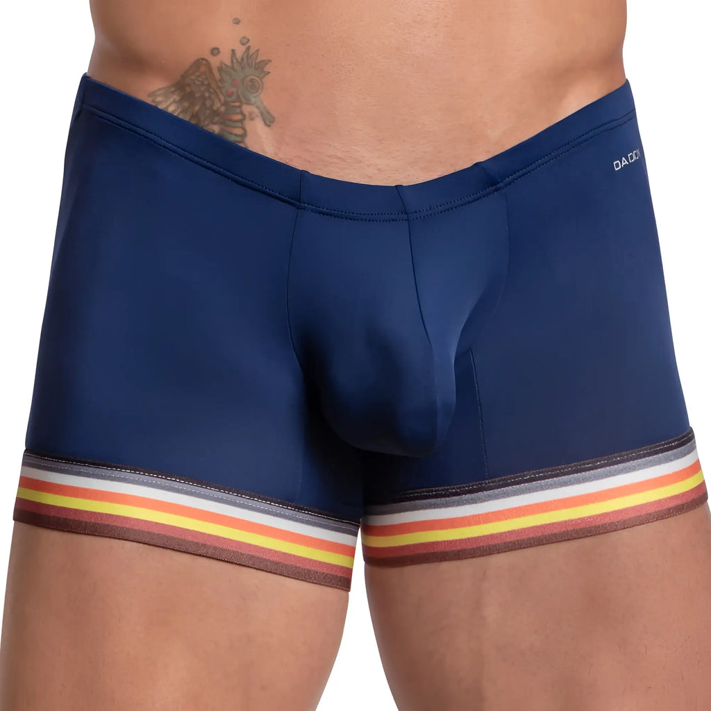 Daddy DDG012 boxer trunk navy blue dado menâ€™s briefs with colorful striped waistband trim and comfortable fit