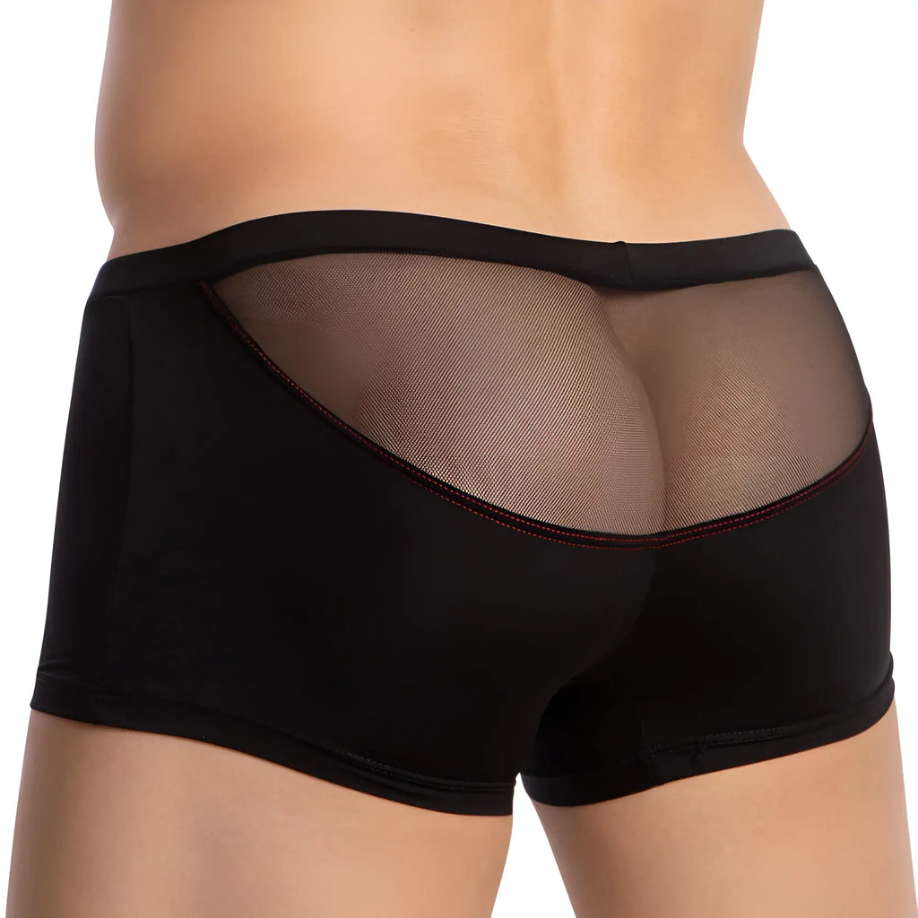 Daddy DDG020 boxer trunk black mesh-backed briefs with sleek form-fitting design and subtle red stitching edges
