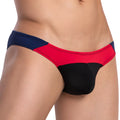 Daddy DDJ021 bikini brief in red navy blue and black color block with snug fit menâ€™s briefs design