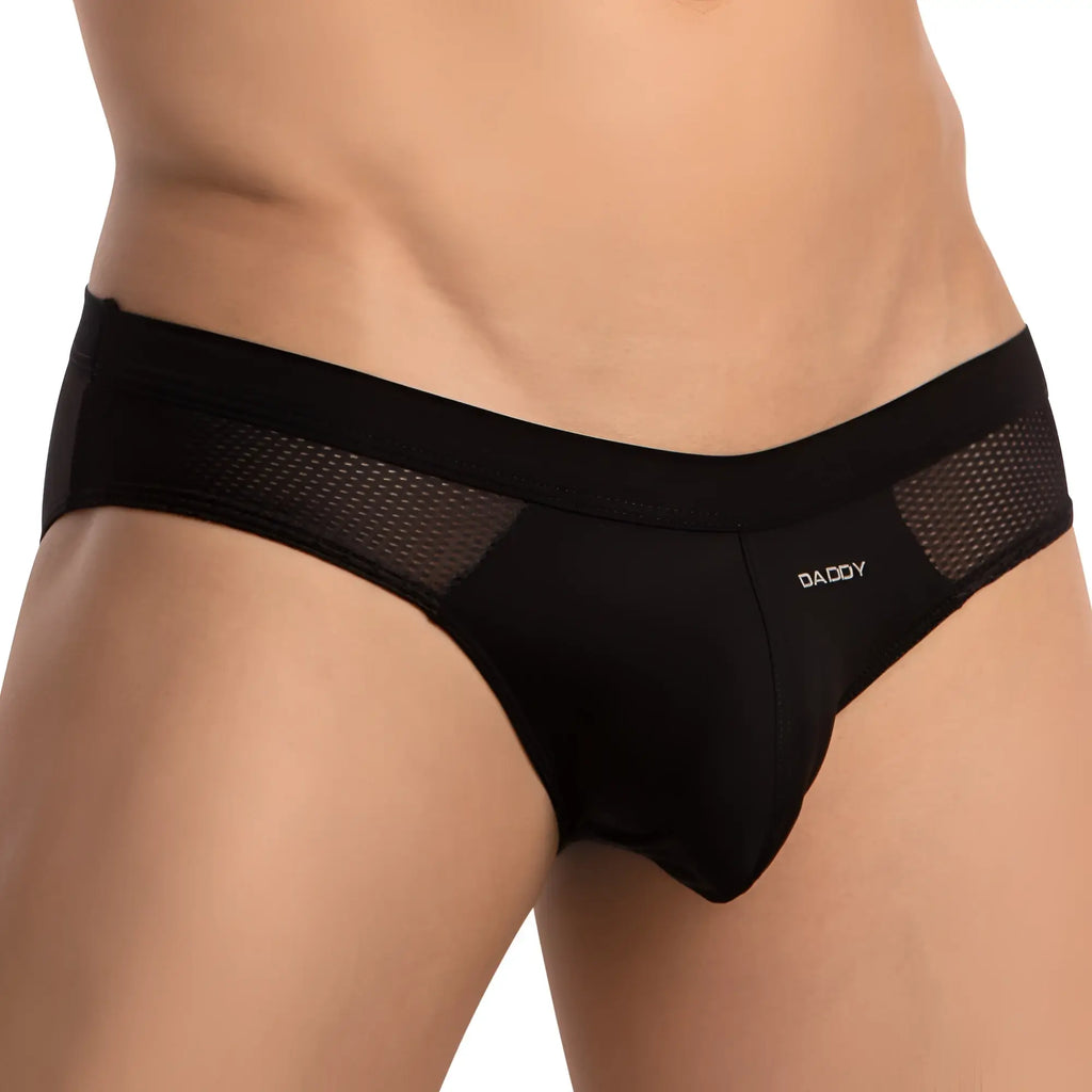 Black daddy brand daddy ddj031 briefs with mesh side panels offering breathable comfort and stylish design