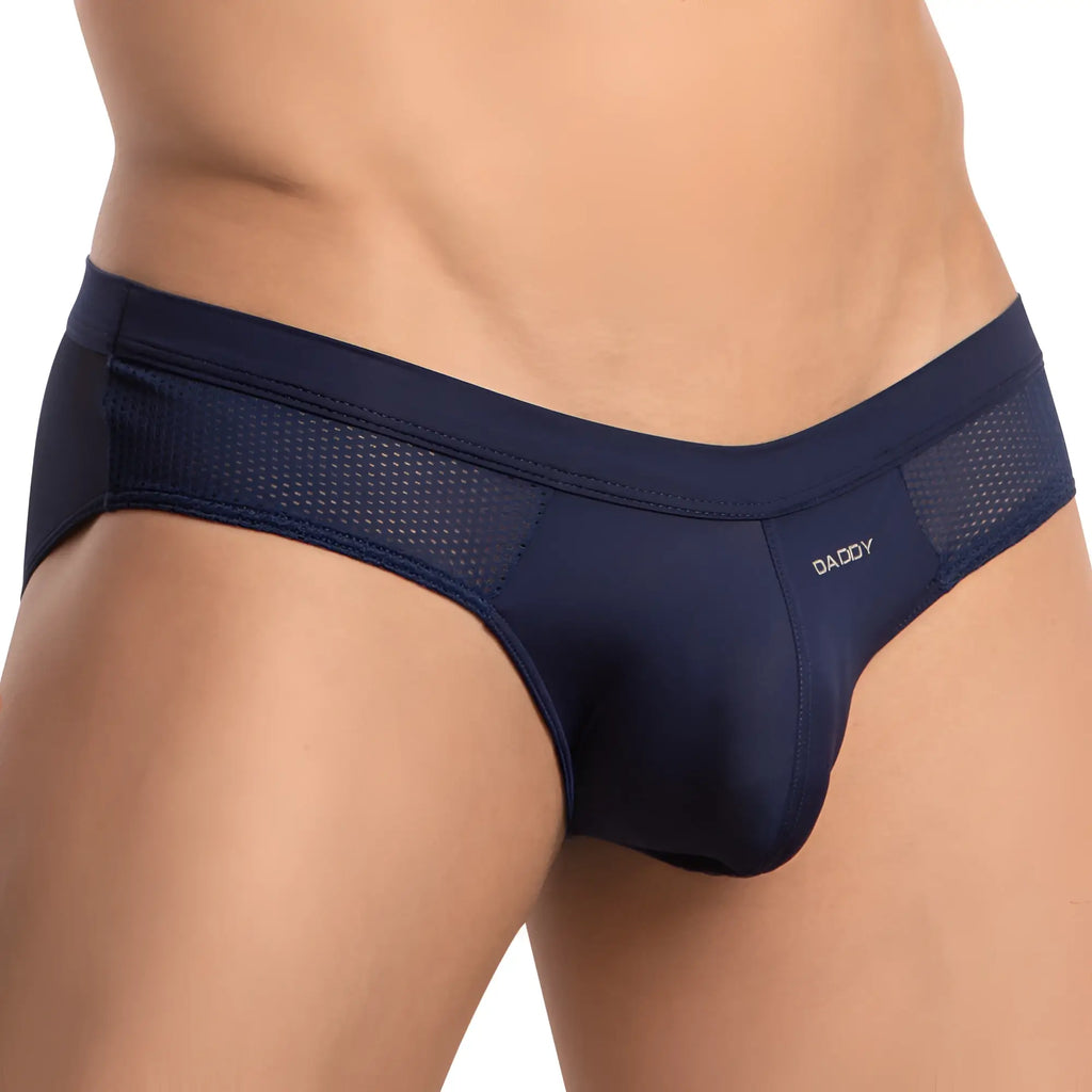 Navy blue daddy ddj031 briefs with mesh panels and a smooth, form-fitting design for comfortable wear