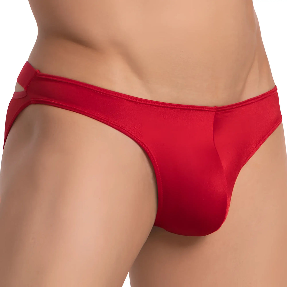 Red satin Daniel Alexander DAI072 bikini brief with cutout detail on the side for comfortable stylish wear