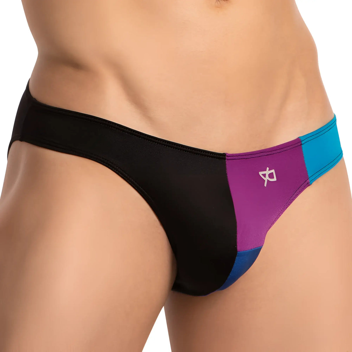 Daniel Alexander DAI096 bikini brief in black purple and teal color-block with a white logo on the side