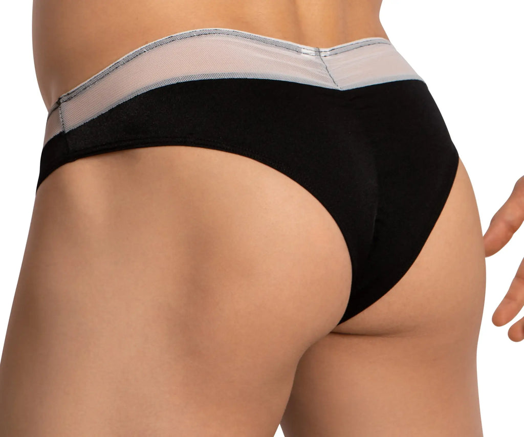 Black daniel alexander dai097 bikini brief with silver mesh waistband featuring breathable fabric design