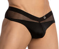 Black mesh and satin briefs with sleek modern design front view daniel alexander dai098 bikini brief