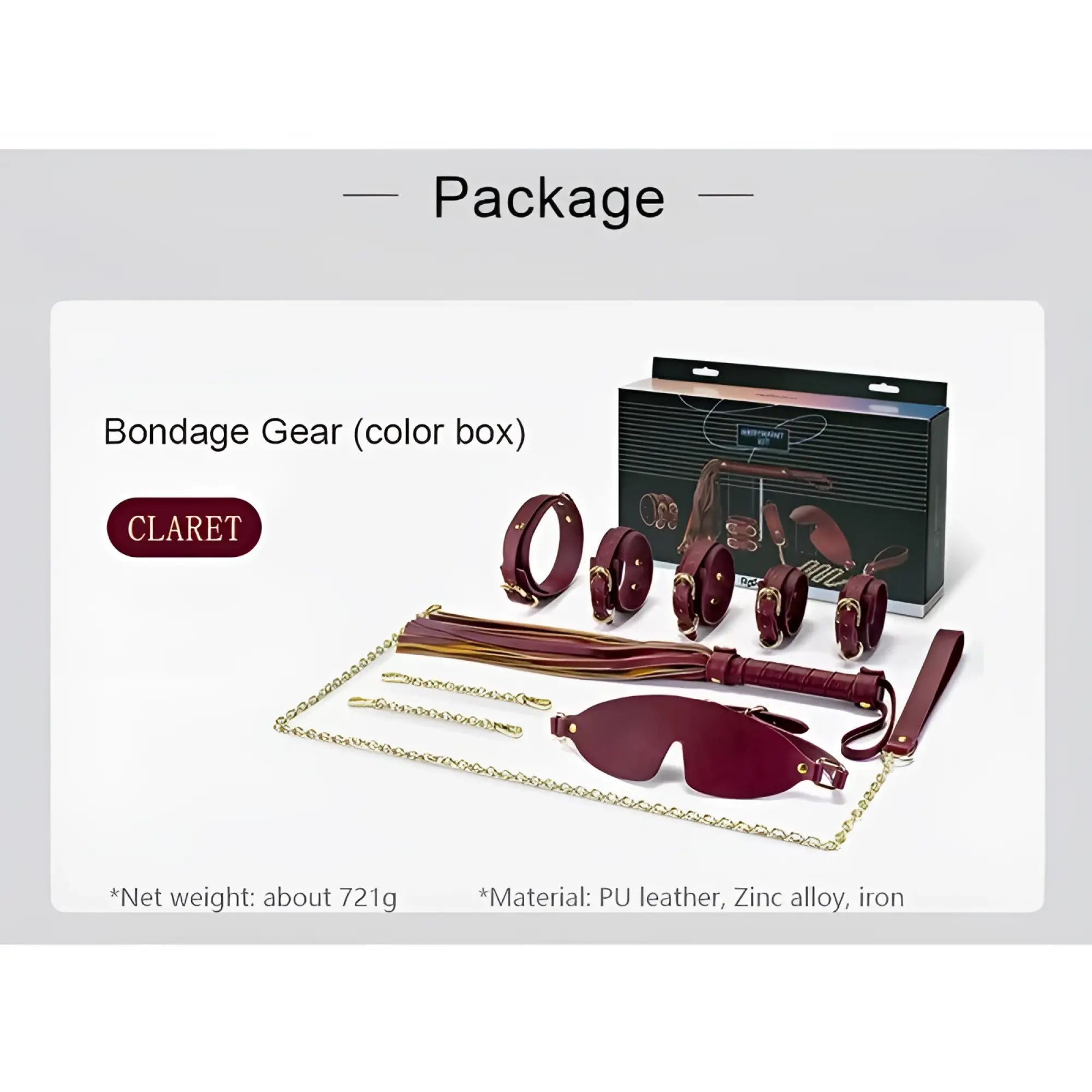 Daytona 8 pc deluxe bondage play kit burgundy gold claret pu leather set with zinc alloy and iron accents