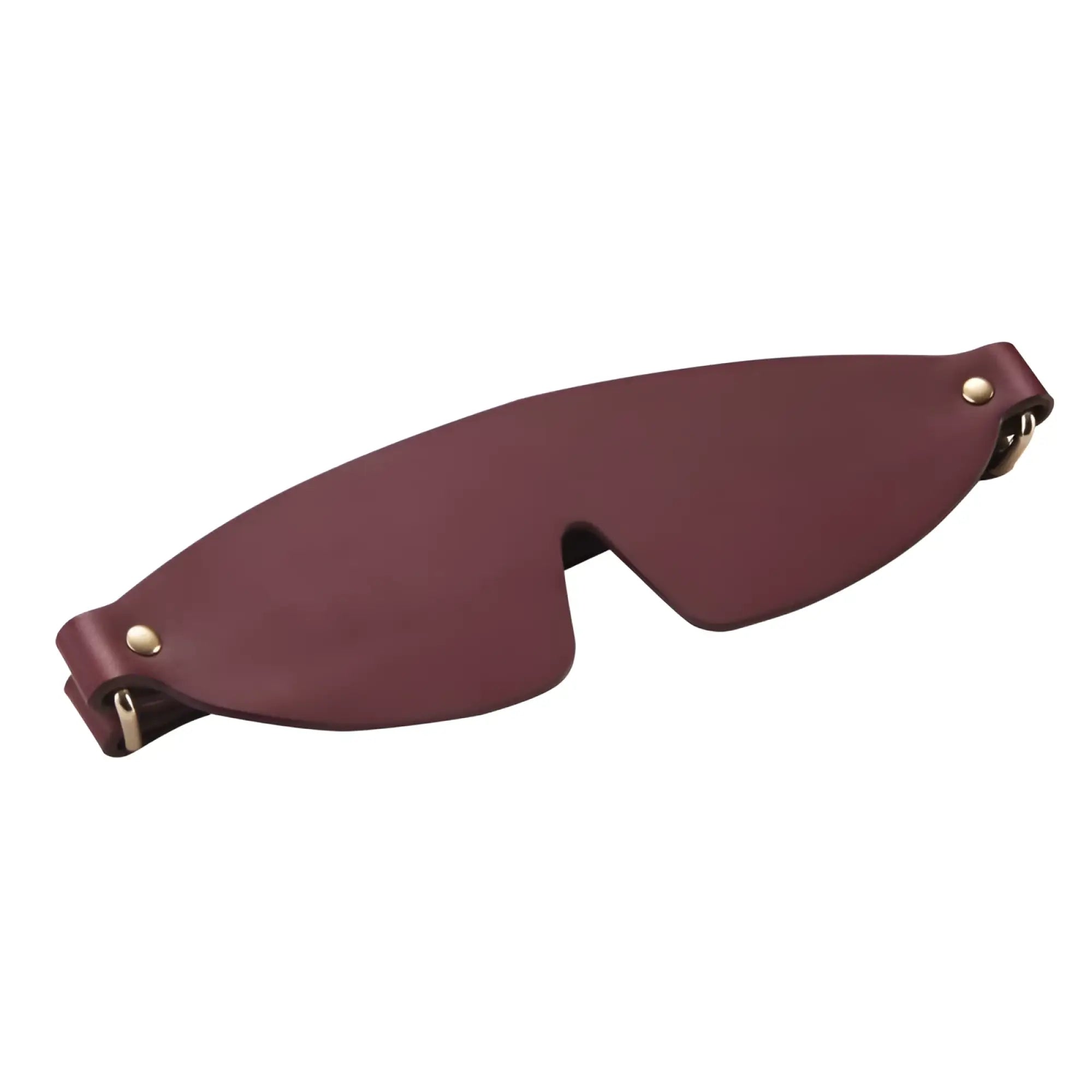 Burgundy leather blindfold with gold-toned metal hardware from daytona 8 pc deluxe bondage play kit