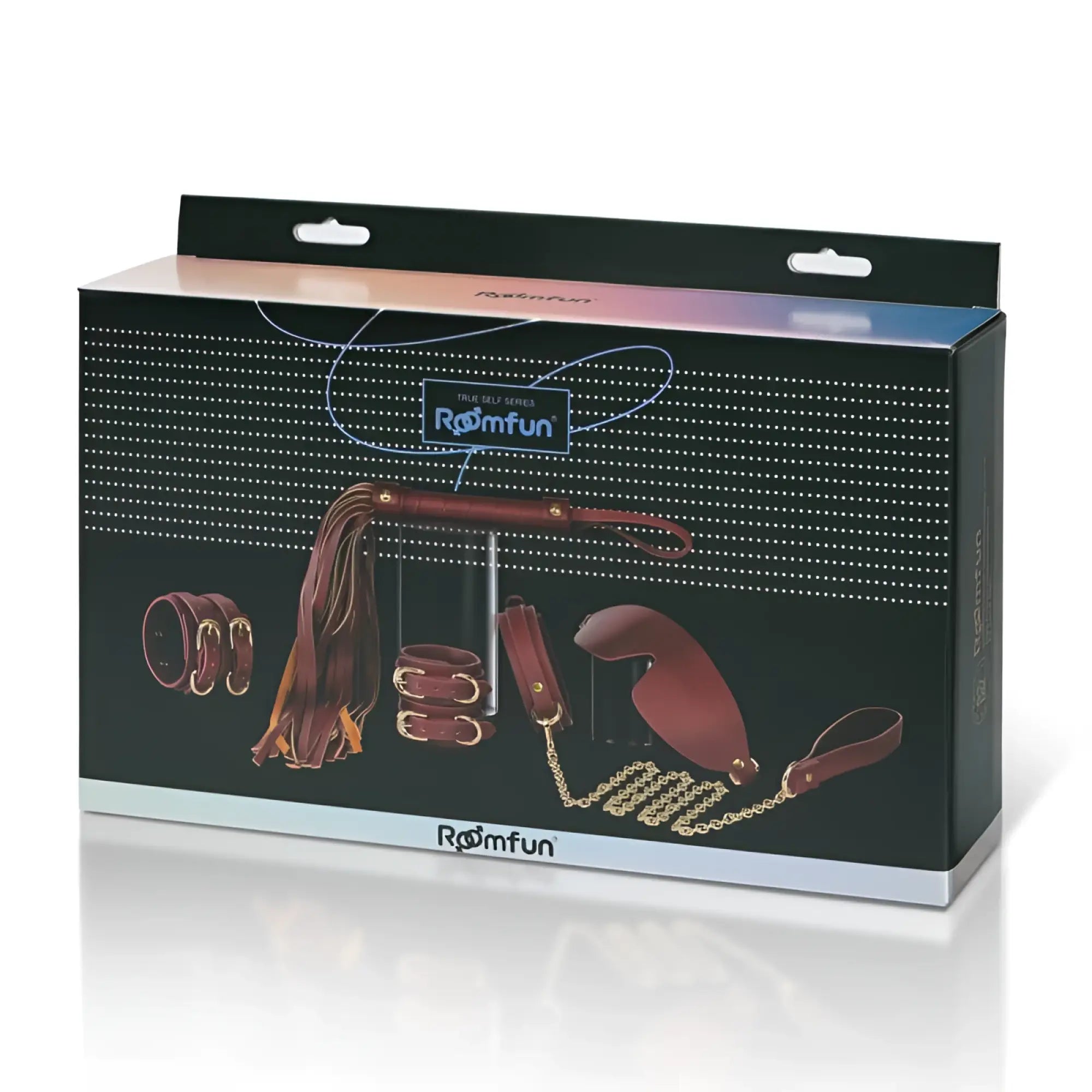Romfun true self series daytona 8 pc deluxe leather bondage play kit in rich burgundy with gold-tone metal accents