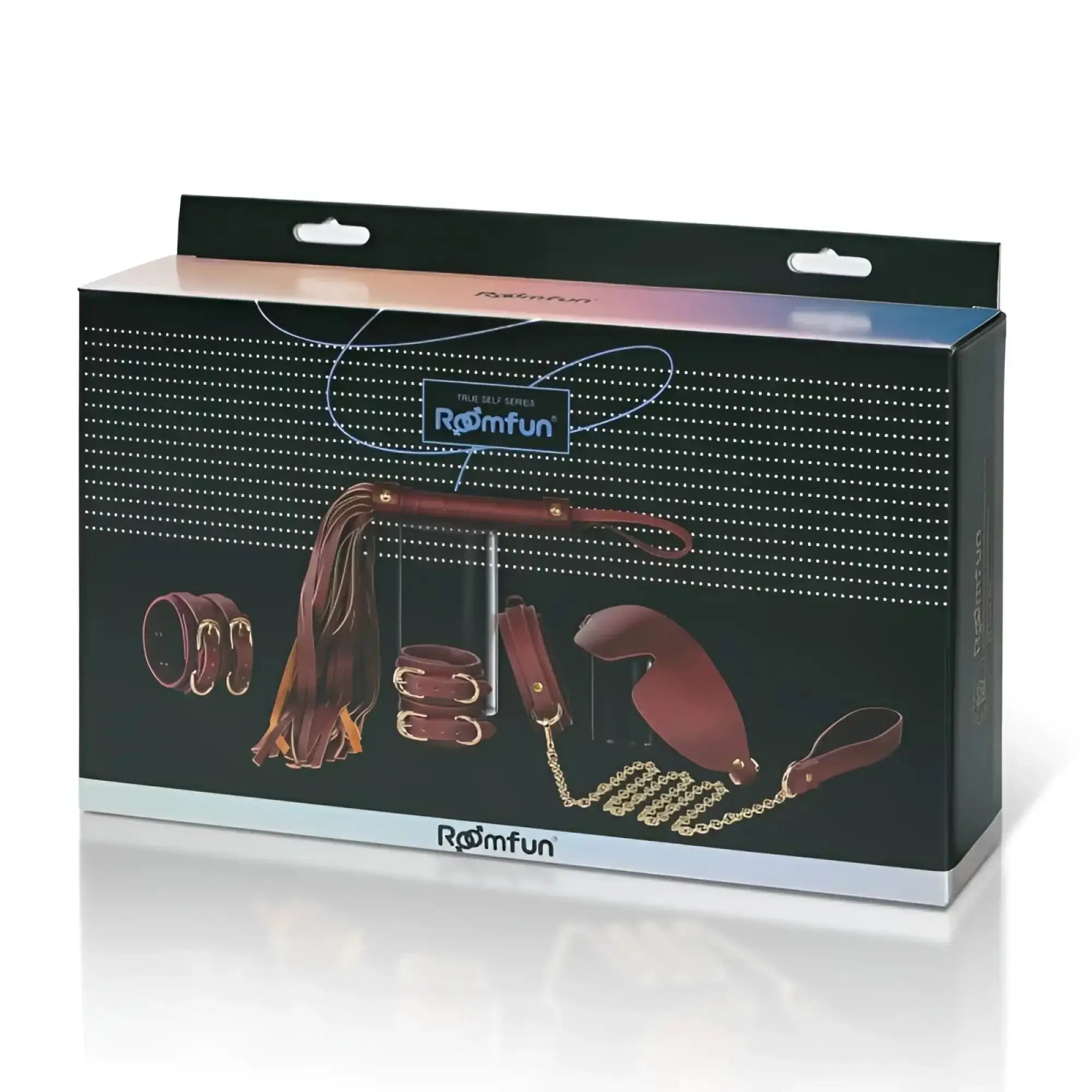 Romfun true self series daytona 8 pc deluxe leather bondage play kit in rich burgundy with gold-tone metal accents