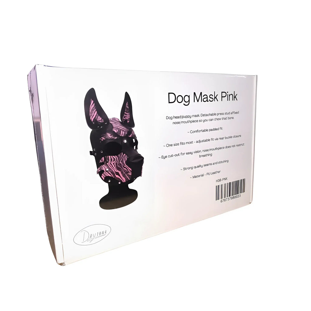 Daytona dog hood featuring pink and black zebra pattern made of pu leather for pup costume or playwear