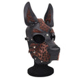 Daytona dog pup hood brown leopard print mask with black and brown stitched leather details