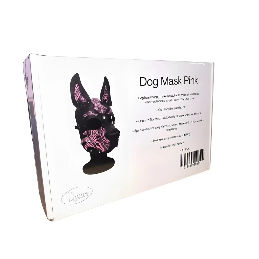 Daytona dog pup hood pink pink and black zebra-patterned dog head mask made of pu leather